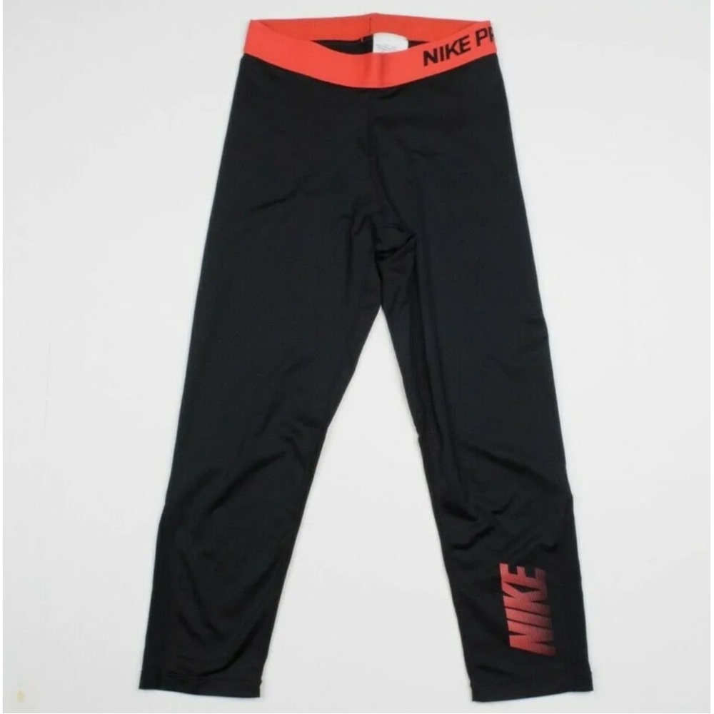 Nike PRO Black and Orange Cropped Dri Fit Leggings